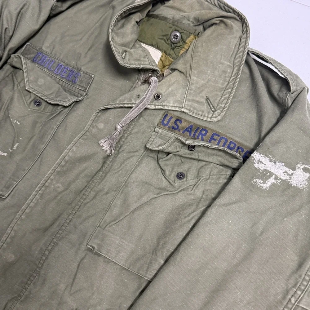 Military M-65 Field Jacket Mens Medium Green Fair US Air Force Childers Patches